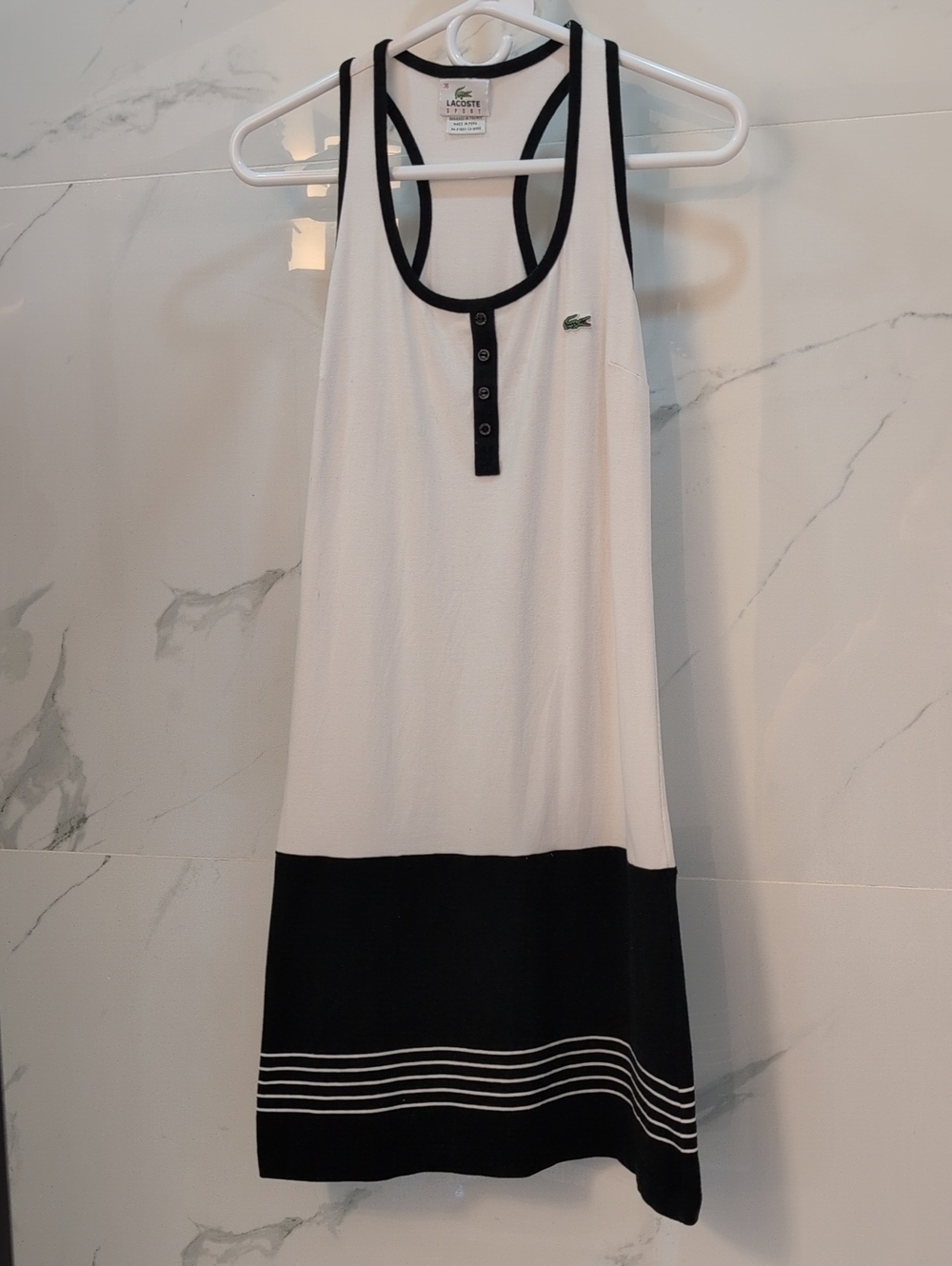 Lacoste Sport Vintage Y2K Racerback Tennis Dress White Black Striped Size 36 / S